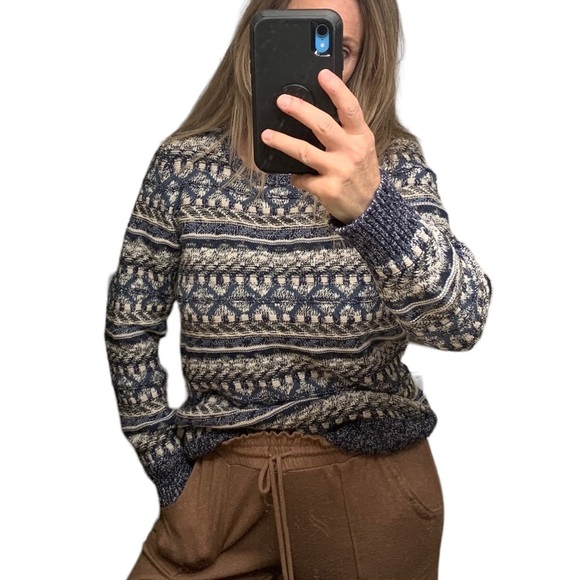 VTG L.L. Bean Cotton Blue Argyle Knit Fisherman Pullover Sweater Womens Medium - Picture 2 of 14